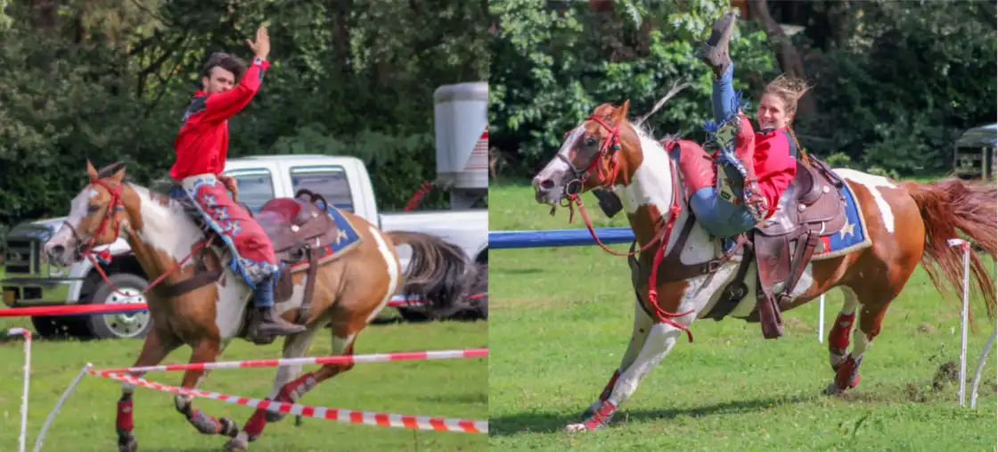 Cowboy style voltige stunt performance